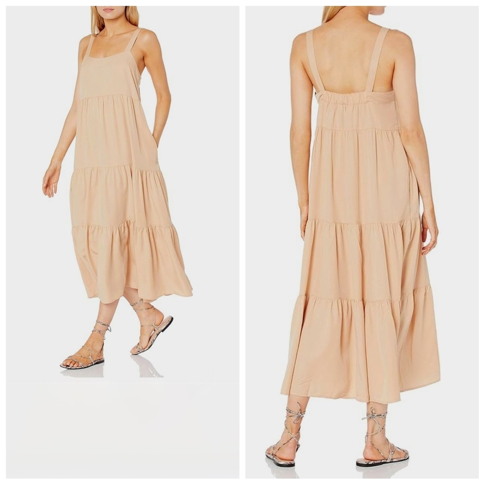 Chic Beige Tiered Midi Dress